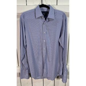 Gieves & Hawkes  Men's Double Cuff Classic Fit Dress Shirt Stripped Purple 15.5